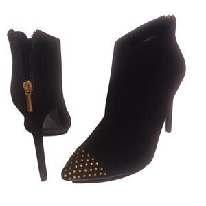 Express suede 8.5 studded 4.5" heel gold studded zippered stiletto booties